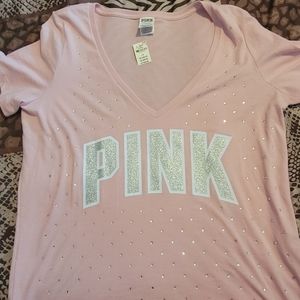 PINK bling rhinestone v-neck